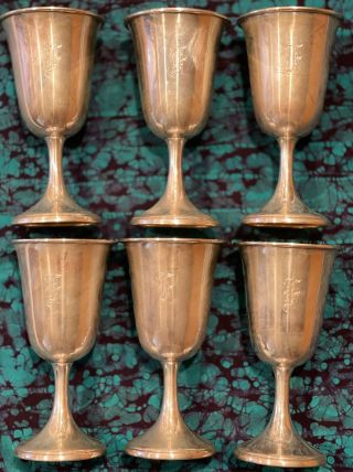 6pc Rogers Sterling Silver (0320) Goblets W/gold Wash;monogram " F " - See Pictures