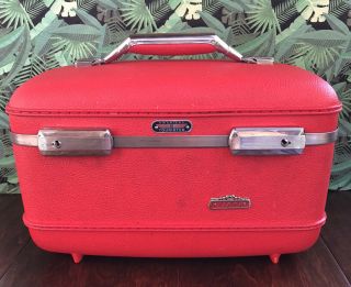 Vintage American Tourister Tiara Red Train Case Vanity Suitcase