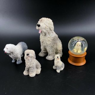 5 Vintage Sheep Dog Figurines Snow Globe Russ Germany Schleich Collectible Dogs