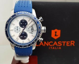 Mens Lancaster Freedom Watch Chrono Blue Leather Strap Boxed Rrp £290