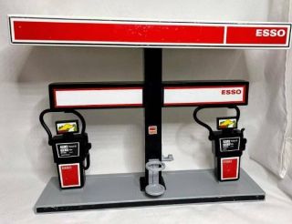 Vintage 1985 Playmobil 3434 Toy Esso Gas Station 2 Pumps Signs Roof Base Rare
