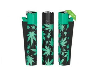 Metal Clipper Lighter Green Weed Leaf,  With Gift Case Tin Box