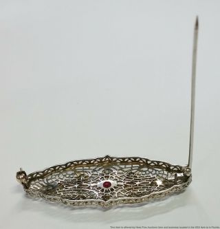 Antique Extremely Fine Filigree Ruby Old Cut Diamond Platinum Top 14k WG Brooch 3