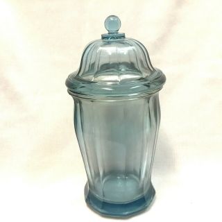Vintage Blue Indiana Clear Glass Apothecary Canister Jar W/dome Lid 1960 
