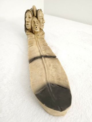 Vintage Native American Eagle Feather Incense Burner Holder Signed Tbm Polyresin