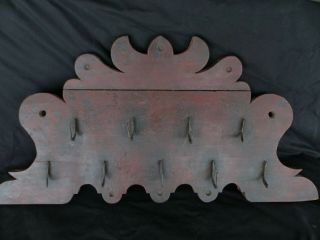 Antique Primitive 18th C Wood Herb Kitchen Drying Coat Rack Red Paint
