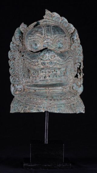 Antique Khmer Style Bronze Temple Guardian Or Lion Head - 51cm/20 "