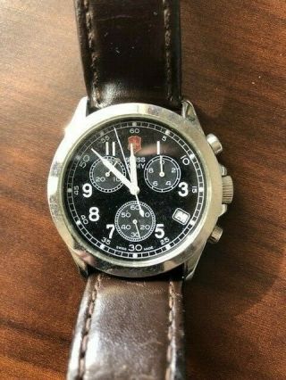 Mens Swiss Army Victorinox Chronograph Watch With Brown Leather Strap