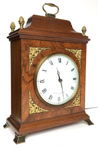 Comitti Of London Walnut And Brass Mounted Mantel Clock With White Dial Regency