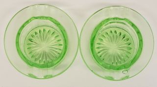 Two Vintage Green Vaseline/uranium Glass Small Ashtray 2 - 1/2” Diameter Exc Cond