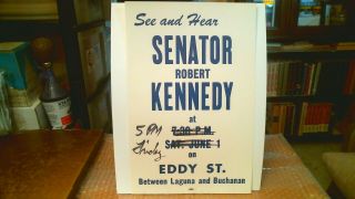 Robert F.  Kennedy Vintage June 1st Rescheduled Rally Broadside 2 1968