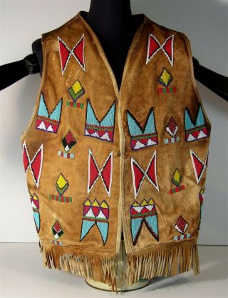 Ca1900 Native American Blackfoot Indian Bead Decorated Mens Hide Vest Beaded