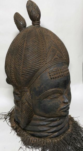 Hand Carved Wood Mende Tribe African Sowei Bundu Sande Society Helmet Mask