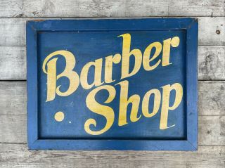 Antique Trade Sign Barber Shop Double Sided Wooden Old Paint Hanging Advertising