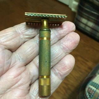 Vintage Gillette Gold 3 Piece Double Edge Open Comb Safety Razor