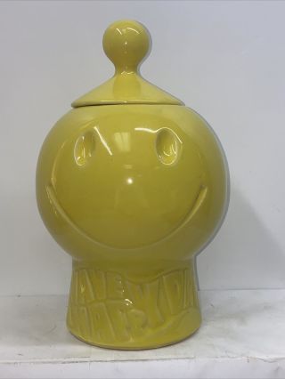 Vintage 1971 Mccoy Pottery Smiley Face Yellow Cookie Jar Have A Happy Day