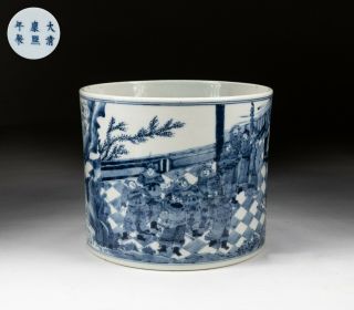 Large Chinese Antique Blue White Porcelain Brush Pot