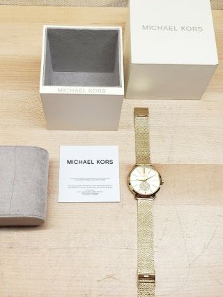 Michael Kors Mk3844 Portia Mesh Stainless Steel Gold Tone Dial Ladies Watch