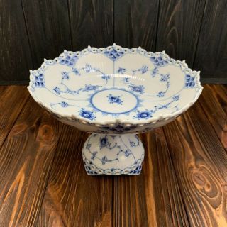 Royal Copenhagen Blue Fluted Full Lace 1/1020 Fruit Bowl On Stand Antique Plate