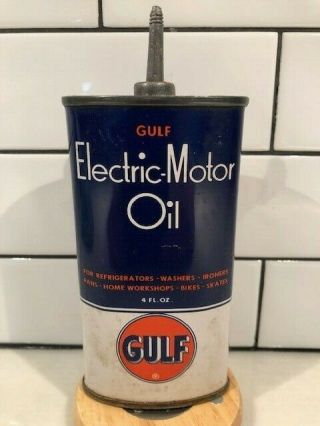 Vintage Oval Gulf Gas Oil Tin Litho Handy Oiler Can Electric Motor 4 Oz