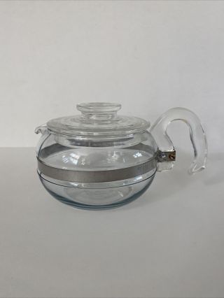 Vintage Pyrex Flameware 8446 6 Cup Glass Blue Tint Stove Top Tea Pot & Lid Euc