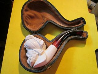 Vtg Carved Meerschaum Pipe With Case Unsmoked