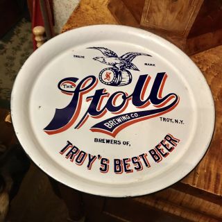 Antique Stoll Brewing Co Porcelain Beer Tray Advertising Sign Troy Ny Signed 12 "