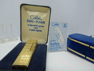 Colibri Dual Flame Cigarette And Pipe Lighter Gold Tone Gas Butane W/ Case 60 
