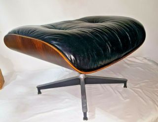Eames Vtg Mid Century Modern Wood Black Leather Chair Ottoman Herman Miller