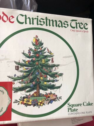 Vintage Spode Christmas Tree Square Handled Cake Plate Green Band 11.  25 "