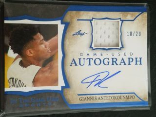 2020 Leaf In The Game Game Autograph Gua - Ga1 Giannis Antetokounmpo 10/20