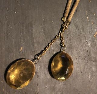 1920s Vintage 18 " Art Deco Czech Amber Glass Bead & Brass Y Necklace