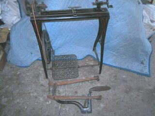 Antique Wood Treadle Lathe & Scroll Saw Attachment Millers Falls ? Operates