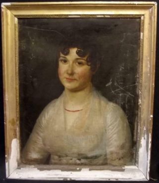 French Empire Antique Portrait Oil Painting Of A Lady 1884 Restoration