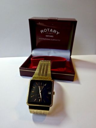 Vintage 1991 Gold Plated Quartz Rotary Gents Wristwatch & Box