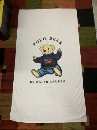 Vintage Ralph Lauren Polo Bear American Flag Beach Towel 90’s Sitting Bear