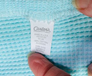 Vintage Carters Blue Cotton Waffle Weave Thermal Baby Receiving Blanket USA Aqua 3