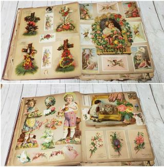 1880 ' s Antique Victorian Trade Card Scrapbook Album Die Cuts Litho Vtg 5