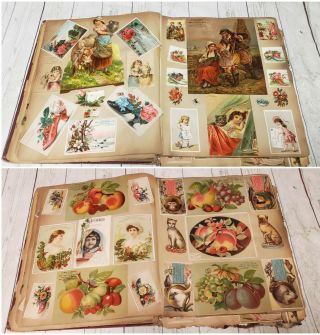 1880 ' s Antique Victorian Trade Card Scrapbook Album Die Cuts Litho Vtg 6