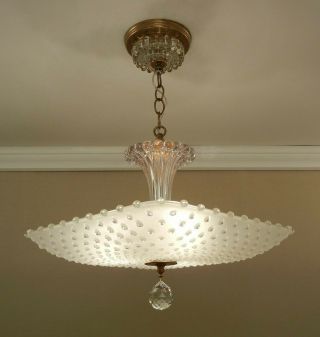 Vintage Art Deco Chandelier Pendant Light Ceiling Fixture Hobnail Glass Brass