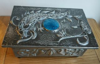 Stunning Arts And Crafts Movement Pewter Box With Enamel Cabochon