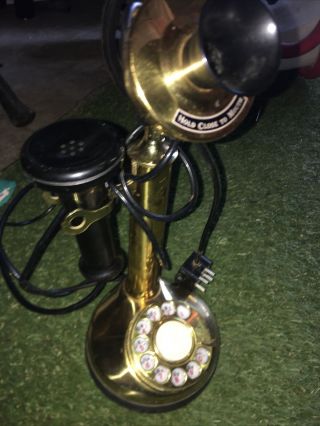 Vintage Antique Brass Candlestick Rotary Phone - Japan,  " Fold - A - Fone " Inc