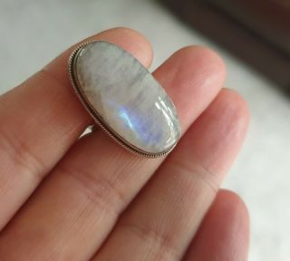 Stunning Vintage Jewellery Large Blue Moonstone Cabochon Sterling Silver Ring