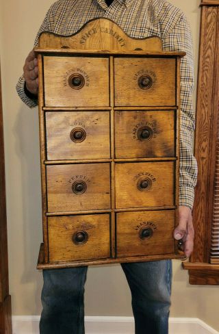 Antique Wooden Spice Cabinet 8 Drawers Very Large Unusual Size 25 " Tall