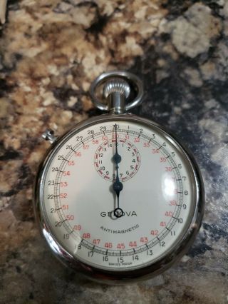 Vintage Genova Antimagnetic Stop Watch.  Box And Service Agreement