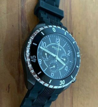 Mens Police Chronograph Black Rubber Strap Divers Watch