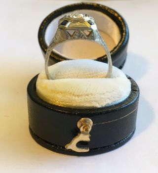Antique Art Deco 18k White Gold Ring With Diamond & Blue Stones 4