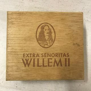 Vintage Wood Empty Cigar Box Humidor - Extra Senoritas Willem Ii Spain
