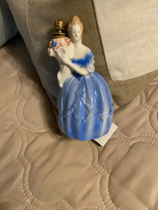 Vtg.  German Porcelain Victorian Lady,  Crown Top Perfume Bottle