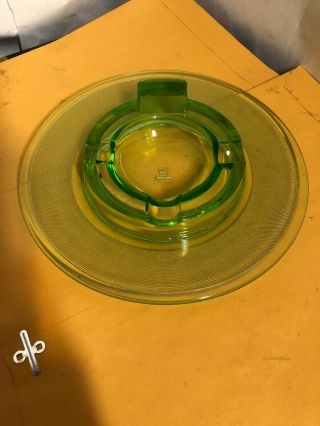 Rare Vintage Unusual Art Deco Mcm Green Glass Ashtray